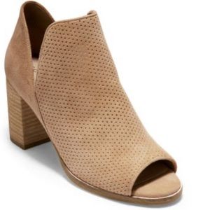 Cole Haan Open Toe Tan Perforated Suede Booties Size 10